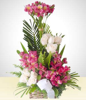 Flores - Arreglo de Condolencias  con Astromelias y Lilas