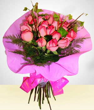 Flores :  - Bouquet de 24 Rosas Rosadas