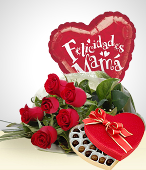 Amor y Romance - Sorpresa para Mam: Bouquet, Chocolates y Globo