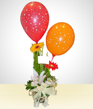 Flores a Bolivia Arreglo Feliz Cumpleaos: Flores con Globos